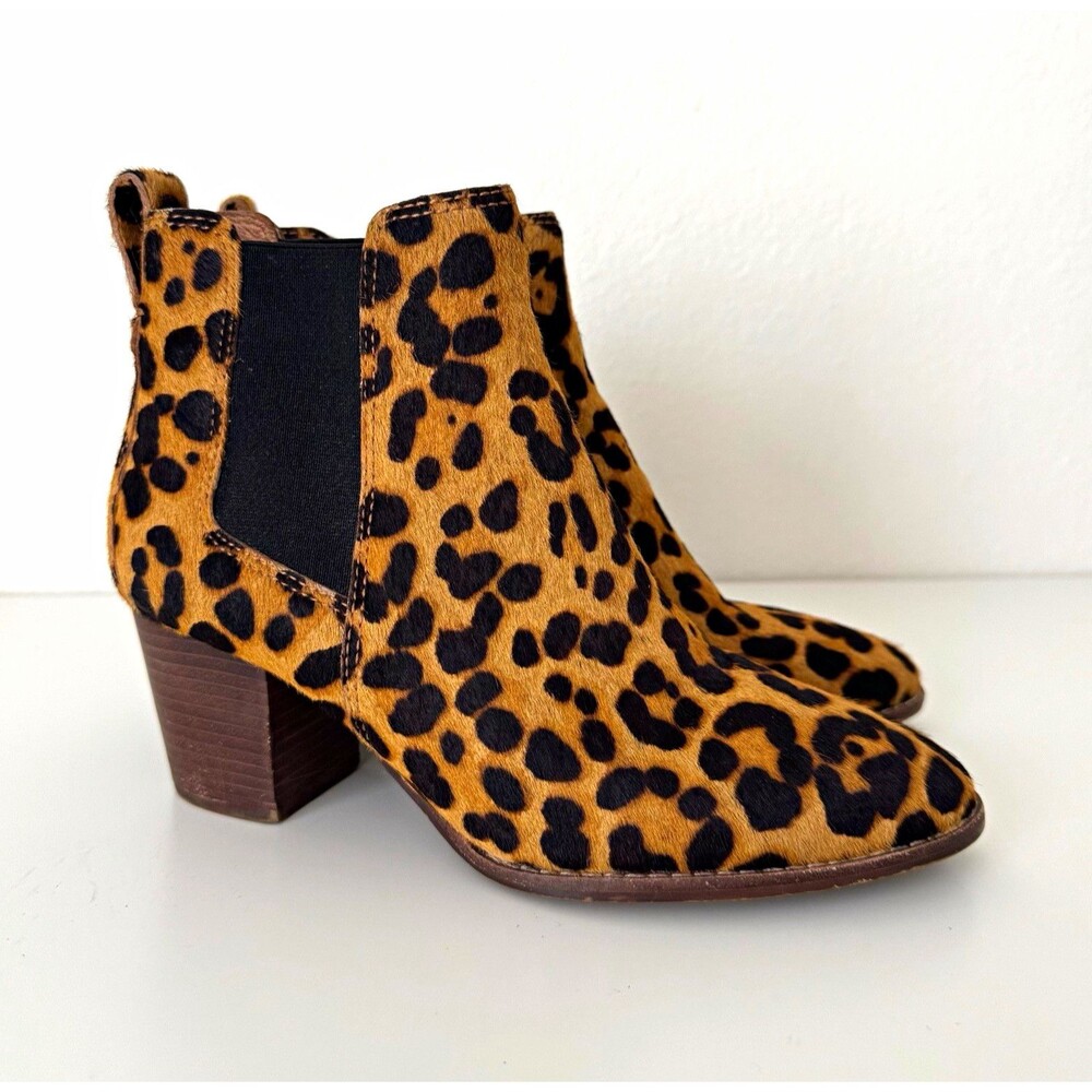 Madewell Regan Leopard Calf Hair Chelsea Boots Leather Size 7.5 Block Heel J8436
